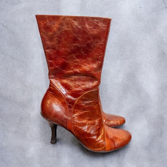 Vintage Y2K Kenneth Cole New York Brown Cognac Leather City Boots Women’s 8.5 - Picture 3 of 11